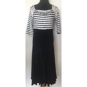 Frank Lyman Black White Striped‎ Ruffle Sheer Pleated Stretch Dress Size 8